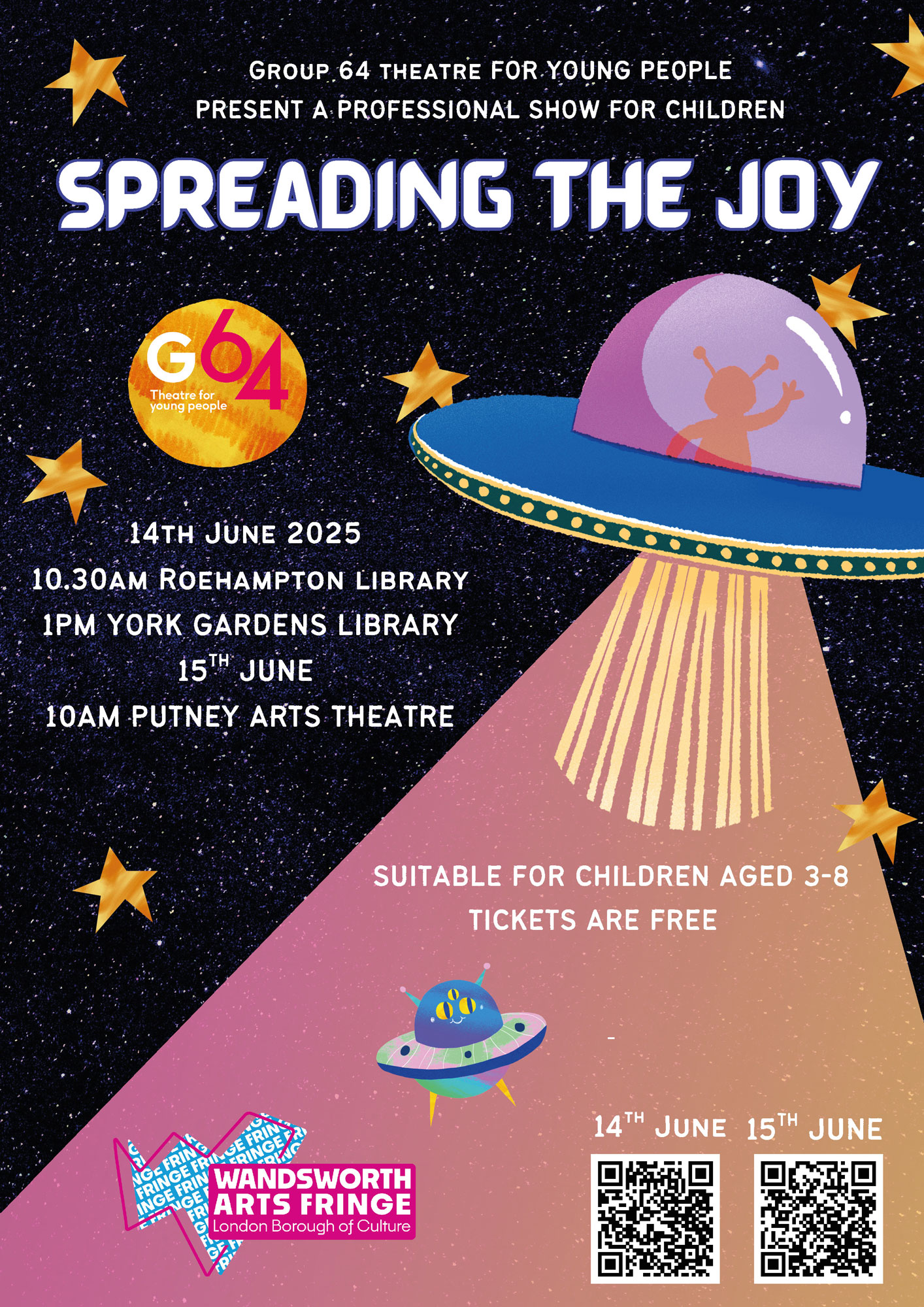 A poster advertising Spreading the Joy, a professional show for children.