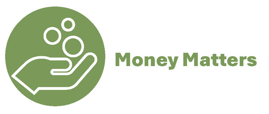 A simple illustration of a person's hand, holding some coins