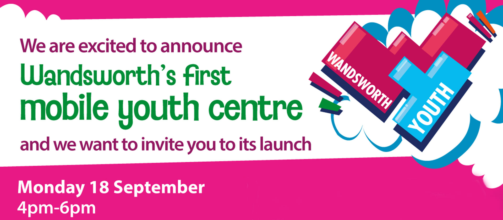 Poster advertising the launch of Wandsworth's first mobile youth centre
