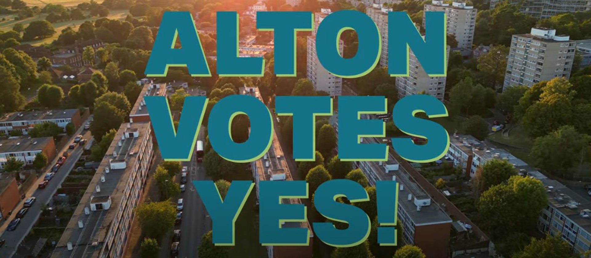 An aerial image of the Alton Estate with the words 