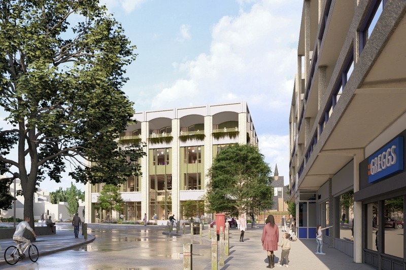 A computer generated illustration of Block A, showing how the new community building for the Alton will look