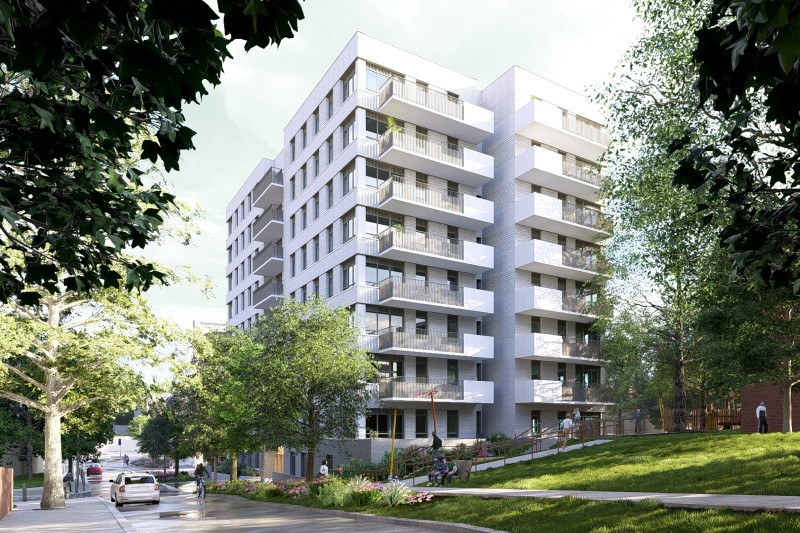 A computer generated illustration showing how the new residential building will look