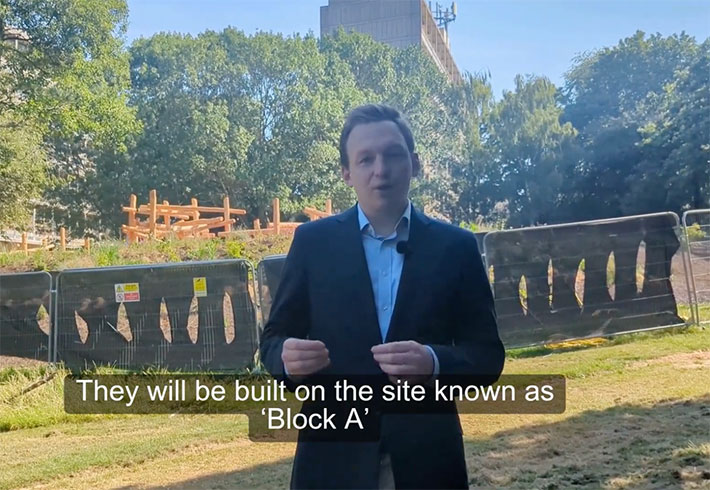 Cabinet Member for Housing Matthew Corner is pictured featuring in a video in which he reaffirms the council's commitment to regenerating the Alton Estate