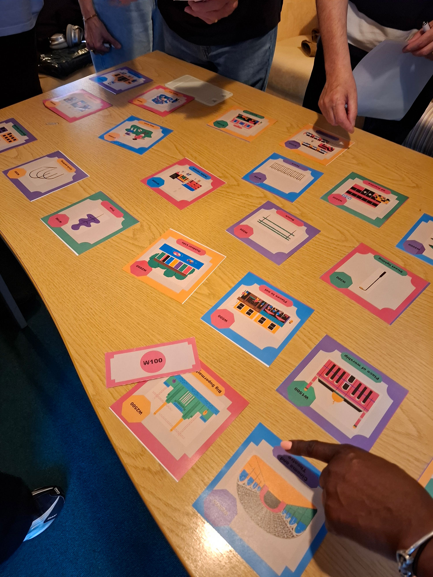 A picture of a table covered in images, which represents different community facilities and features that could be included in a development.